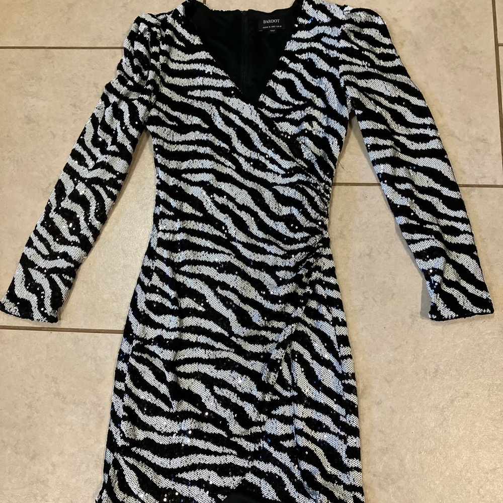 Bardot Black and White Zebra Long Sleeve Dress